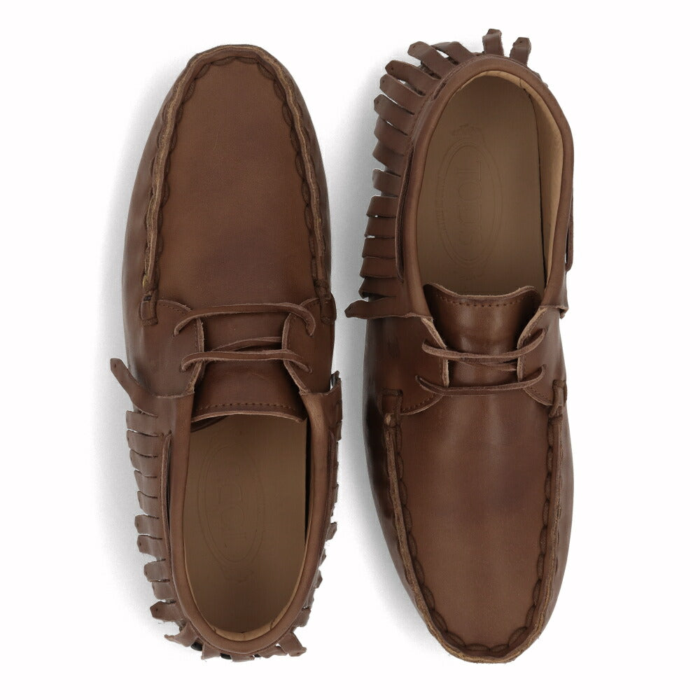 トッズ TOD'S シューズ レザーシューズ メンズ POLACCO FRANGE NUOVO GOMMINO 64C WSH ブラウン レザー ゴンミーニ デザートブーツ チャッカブーツ リボン ロゴ フリンジ ローファー XXM64C0EI60WSH S612