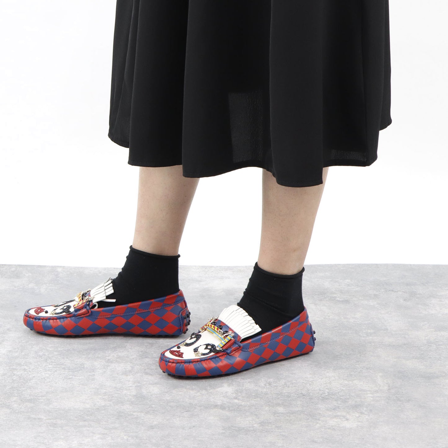 トッズ シューズ レザーシューズ ローファー レディース レッド ブルー ゴンミーニ モカシン ドライビングシューズ ダブルT バックル XXW00G0V840HZL