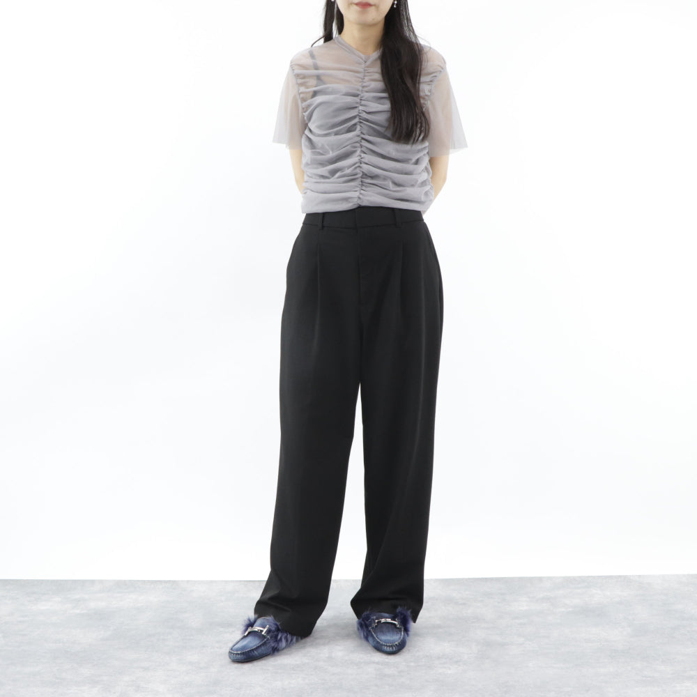 トッズ シューズ パンプス レディース ネイビー ダブルT ドライビングシューズ モカシン ファーシューズ デニム ヒールなし ムートン XXW00G0X880IUB0ZYS