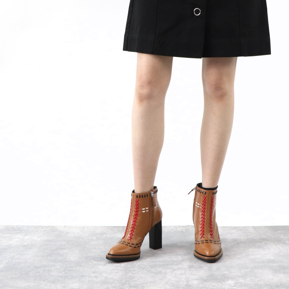 TOD’S ショートブーツ ブラウン ハイヒール ブロックヒール