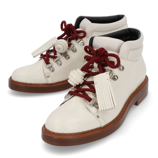 TOD’S ショートブーツ アイボリー レザー レースアップ