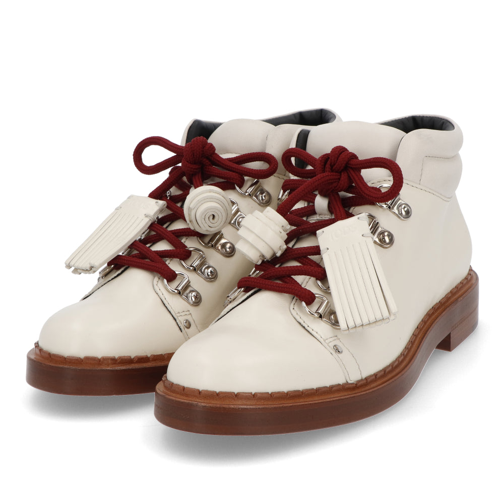 トッズ シューズ ブーツ ショートブーツ レディース CUOIO 7A POLACCO GANCI NAPPINE F5S アイボリー レザー レースアップ フリンジ 厚底 XXW07A0S040F5S B018