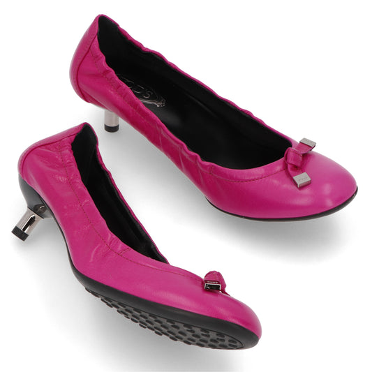 TOD’S パンプス パープル ローヒール レザー リボン