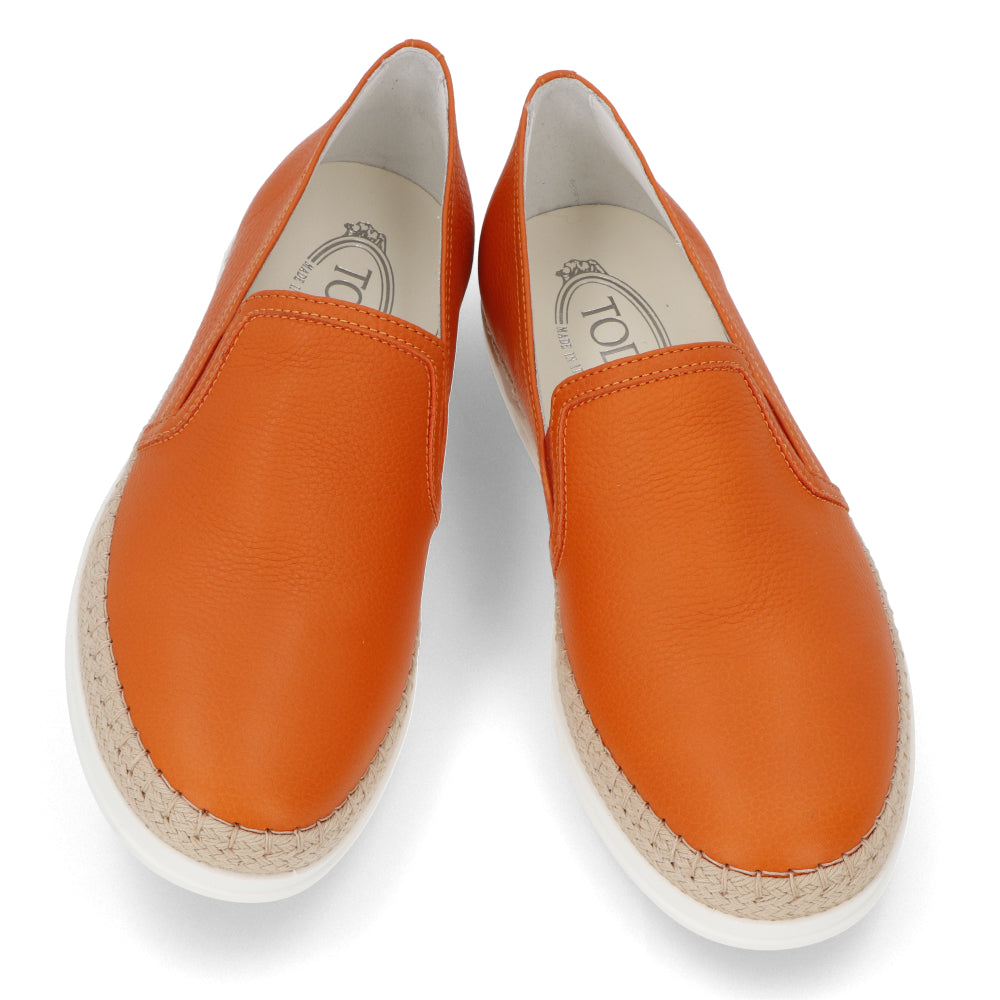 トッズ スリッポン スニーカー エスパドリーユ GOMMA RAFIA TV PANTOFOLA PELLE 5JI ARANCIO レディース オレンジ レザー フラットシューズ XXW0TV0J97Z5J1G803