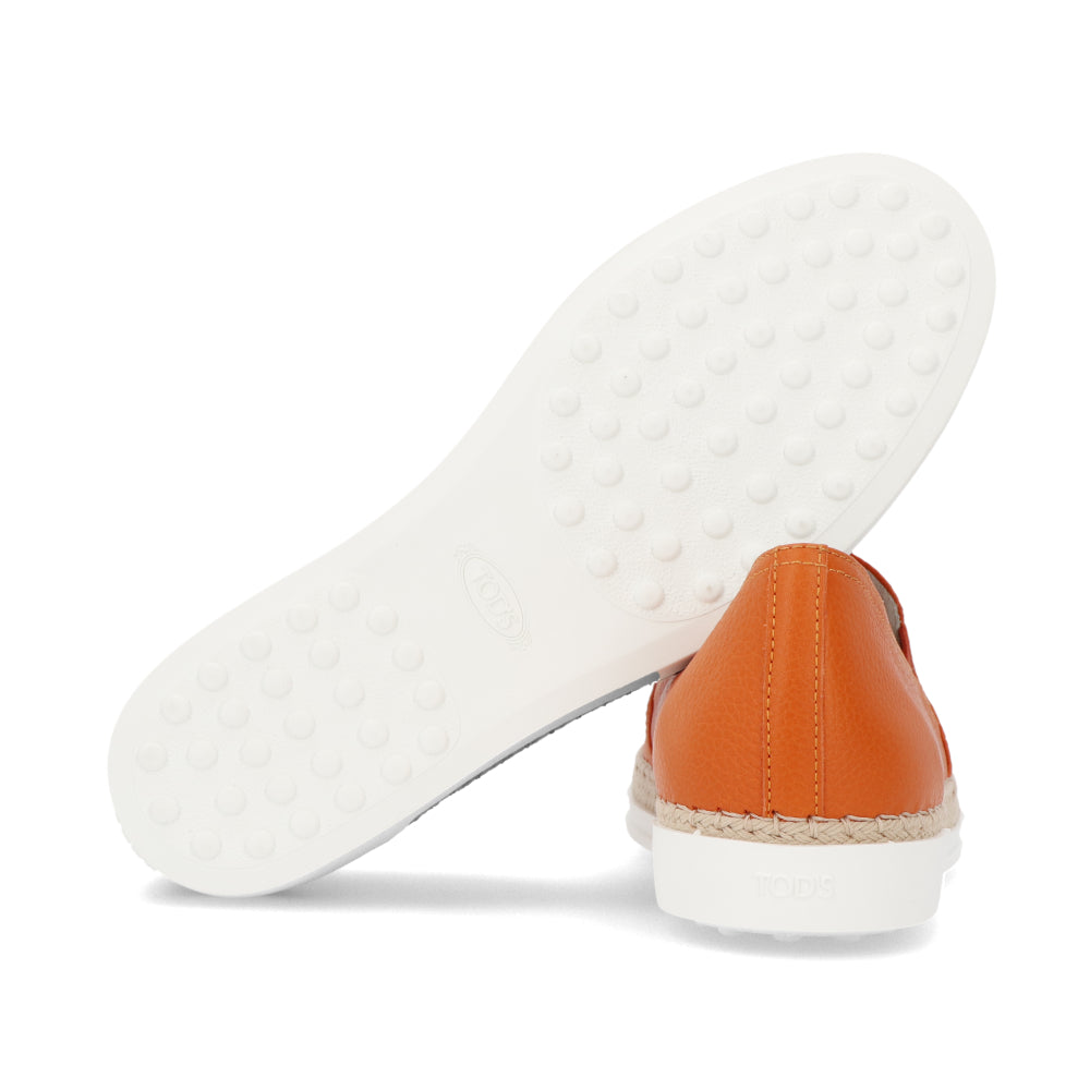 トッズ スリッポン スニーカー エスパドリーユ GOMMA RAFIA TV PANTOFOLA PELLE 5JI ARANCIO レディース オレンジ レザー フラットシューズ XXW0TV0J97Z5J1G803