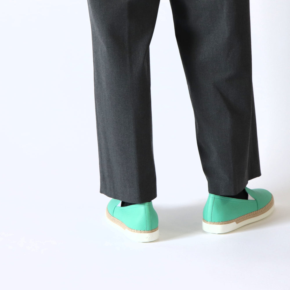 トッズ レディース エスパドリーユ GOMMA RAFIA TV PANTOFOLA PELLE 5JI MENTA エメラルドグリーン レザー フラットシューズ XXW0TV0J97Z5J1V414
