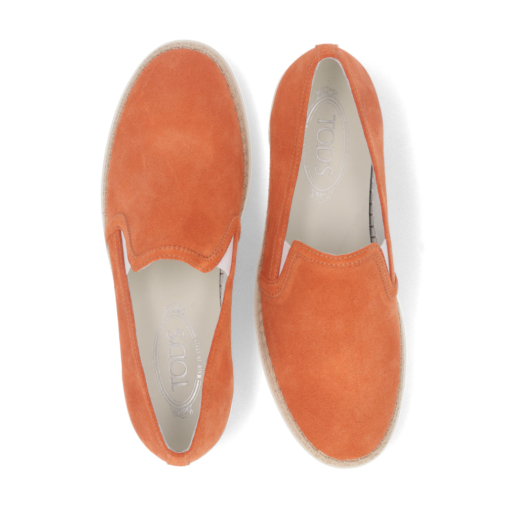 トッズ スリッポン スニーカー レディース エスパドリーユ GOMMA RAFIA TV PANTOFOLA PELLE HG0 オレンジ スエード フラット XXW0TV0J97ZHG0 G621