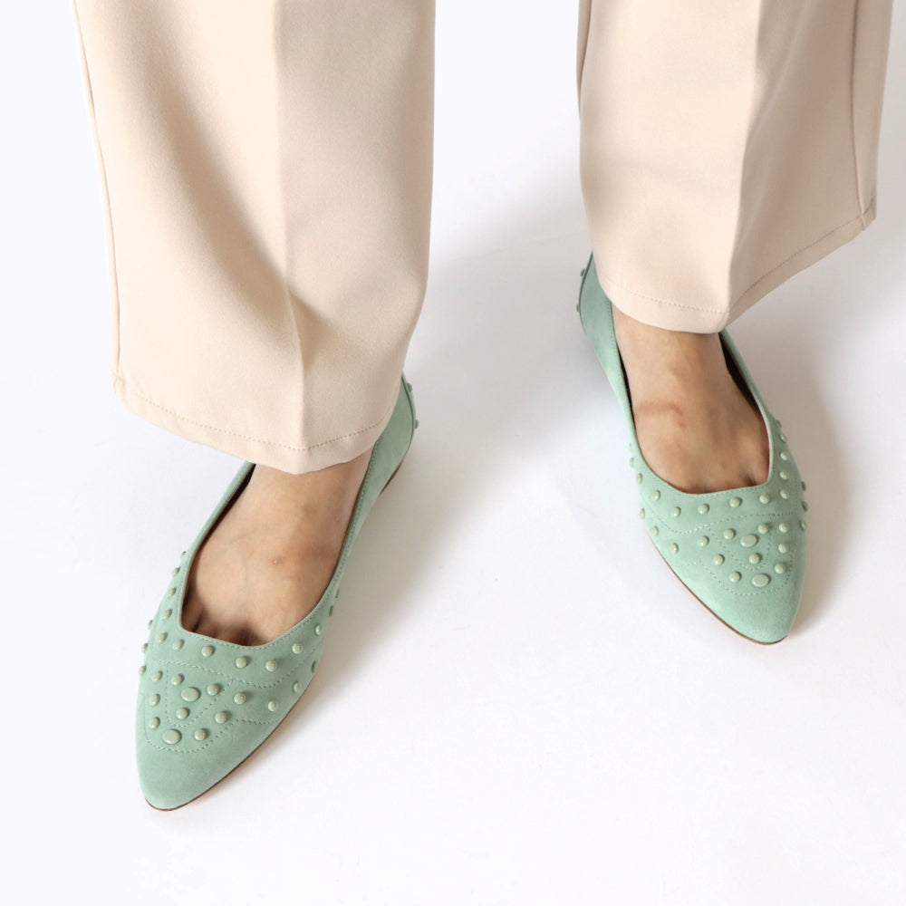 TOD’S フラットシューズ パンプス ライトグリーン スエード