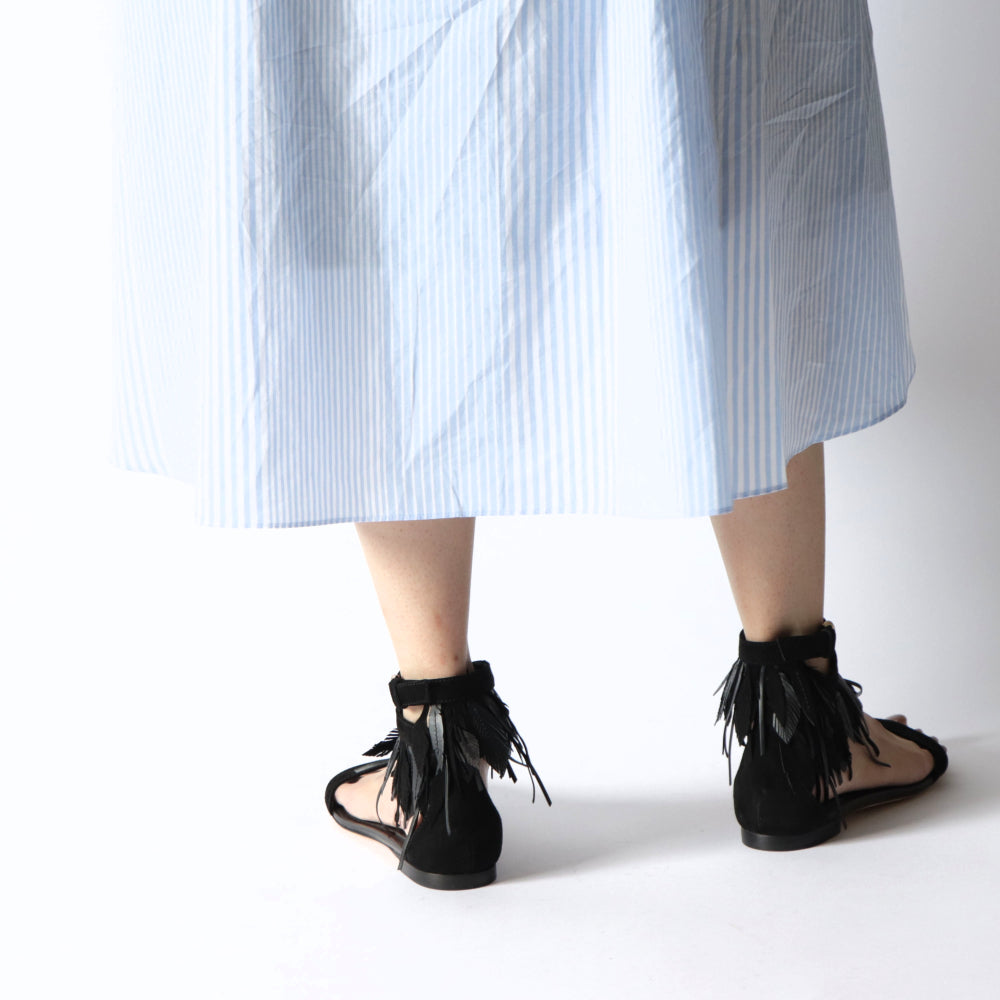 トッズ サンダル レディース CUOIO LEGG.37B SAND NAP. PIUME PEL.HRO ブラック スエード フリンジ フラット ヒールなし XXW37B0AR60HR0 B999