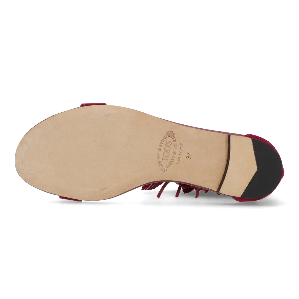 トッズ サンダル レディース CUOIO LEGG.37B SAND NAP. PIUME PEL.HRO レッド パープル スエード フリンジ フラット XXW37B0AR60HR0 R819