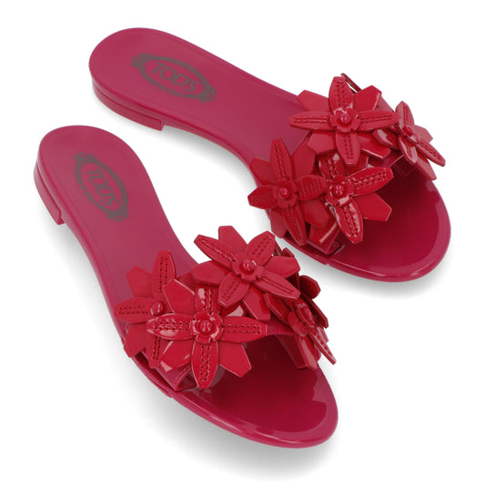 TOD’S フラットサンダル ピンク ミュール フラワー パテント
