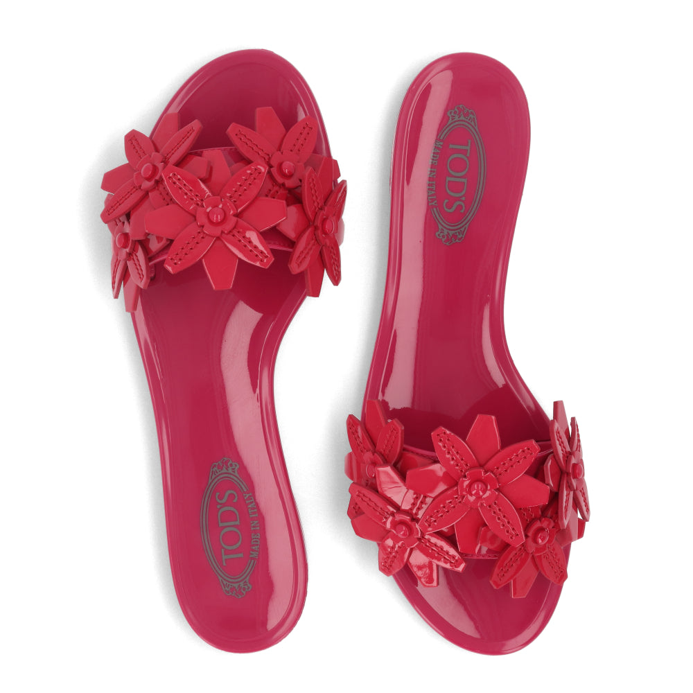 トッズ サンダル ミュール レディース CIABATTINA GOMMA 68A FIORI OW0 CARMINIO ピンク パテントレザー ラバー フラワー XXW68A0W500OW0 M809