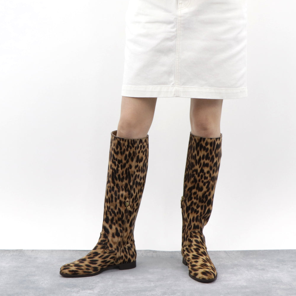 トッズ TOD’S シューズ ブーツ レディース ブラウン系(レオパード柄) ハラコ アニマル柄 ヒョウ柄 ロングブーツ
