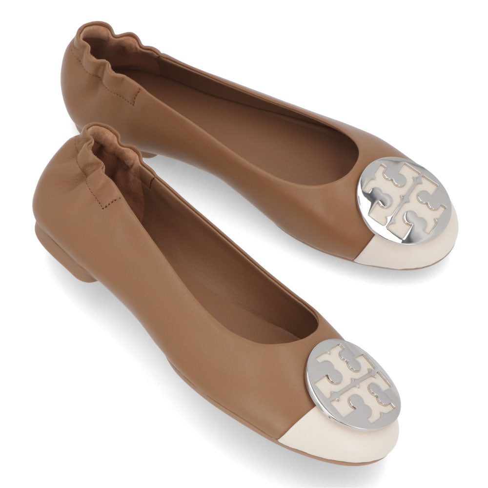 トリー バーチ Tory Burch シューズ パンプス レディース CLAIRE CAP TOE BALLET クレア キャップ トゥバレエ クリーム×ブラック レザー ラバー バレエシューズ ダブルT ロゴ ヒールなし 148336 250