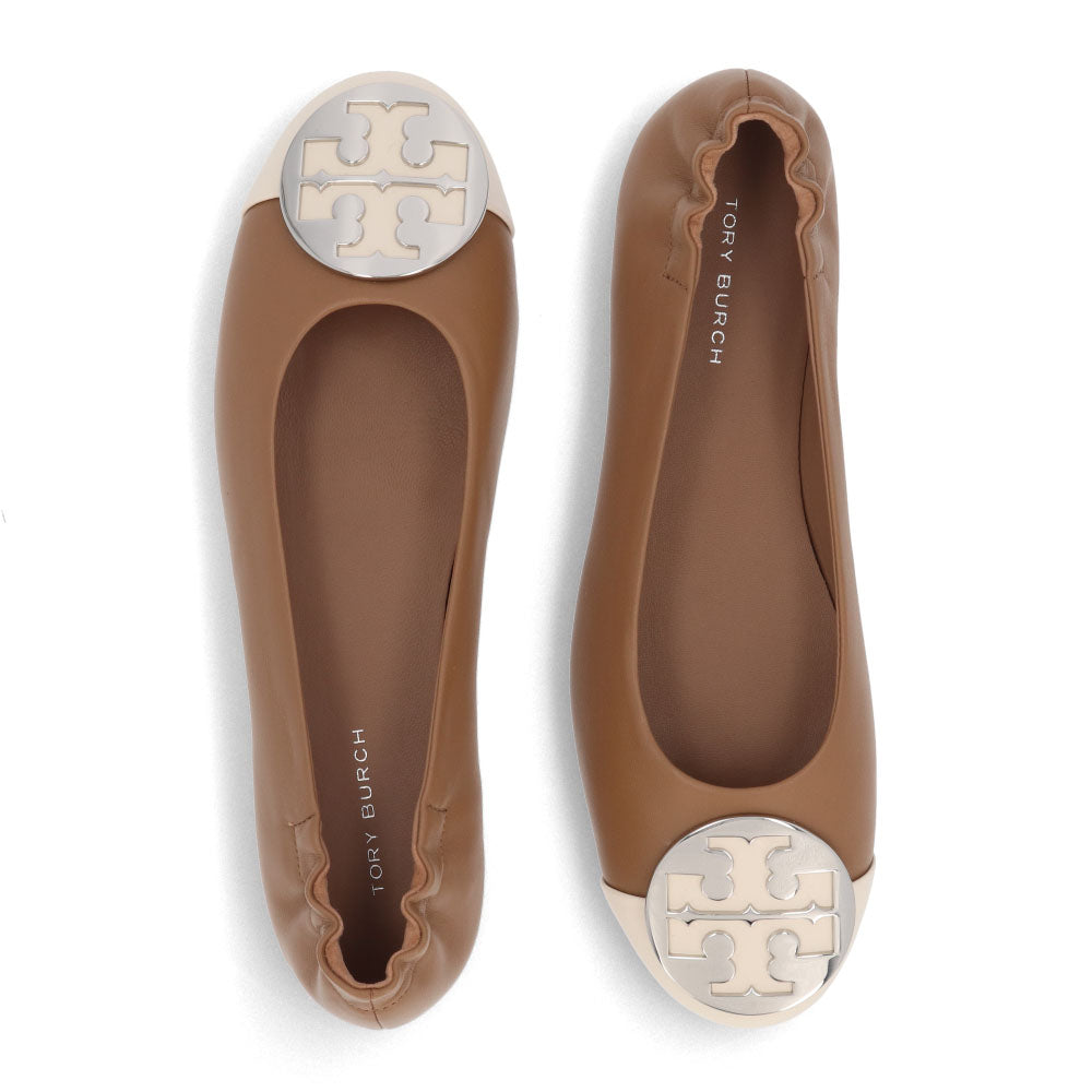 トリー バーチ Tory Burch シューズ パンプス レディース CLAIRE CAP TOE BALLET クレア キャップ トゥバレエ クリーム×ブラック レザー ラバー バレエシューズ ダブルT ロゴ ヒールなし 148336 250
