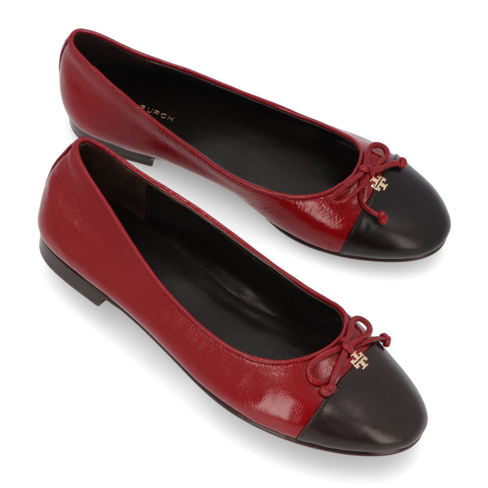 トリー バーチ Tory Burch シューズ パンプス レディース CAP TOE BALLET キャップ トゥバレエ ダークブラウン×レッド レザー バレエシューズ ダブルT ヒールなし 154510 200