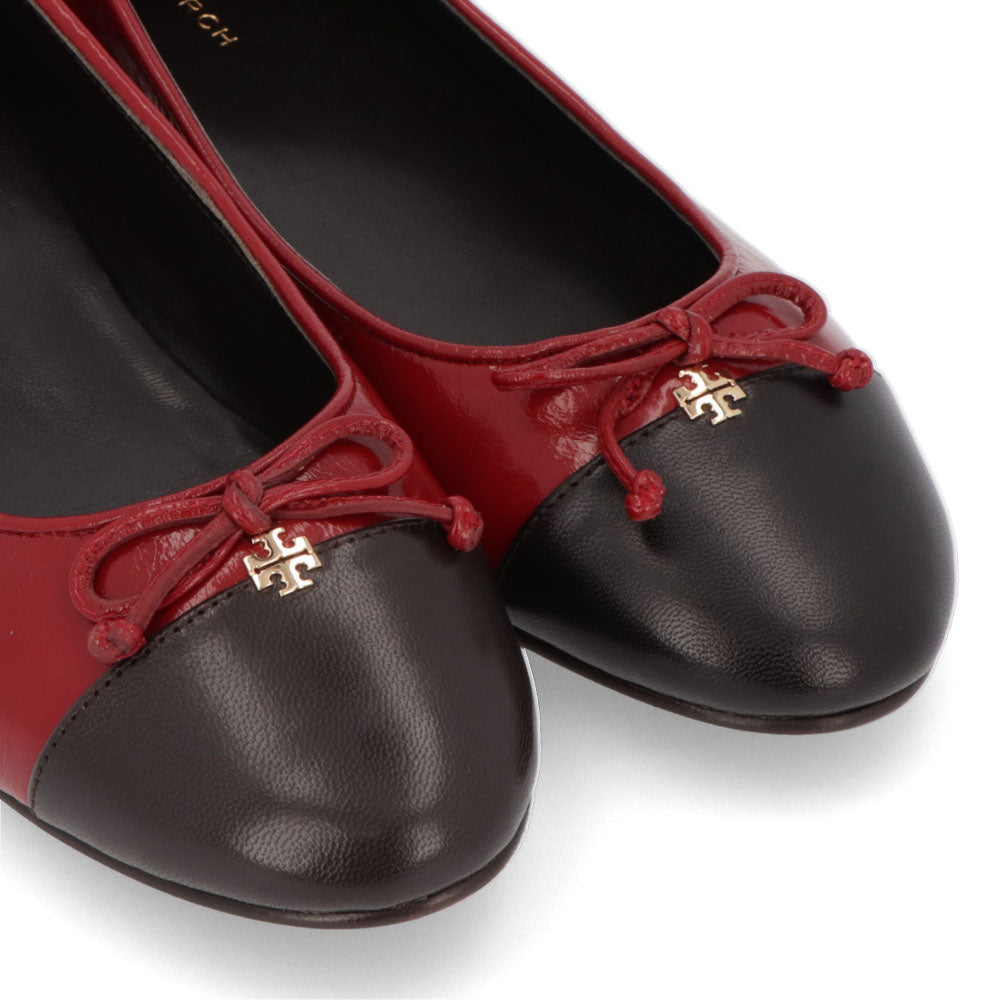 トリー バーチ Tory Burch シューズ パンプス レディース CAP TOE BALLET キャップ トゥバレエ ダークブラウン×レッド レザー バレエシューズ ダブルT ヒールなし 154510 200
