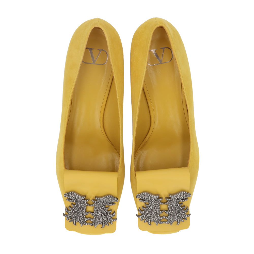 ヴァレンティノ VALENTINO パンプス TW2S0V29 ZCI KG0 レディース イエロー チャンキーヒール ビジュー 新品