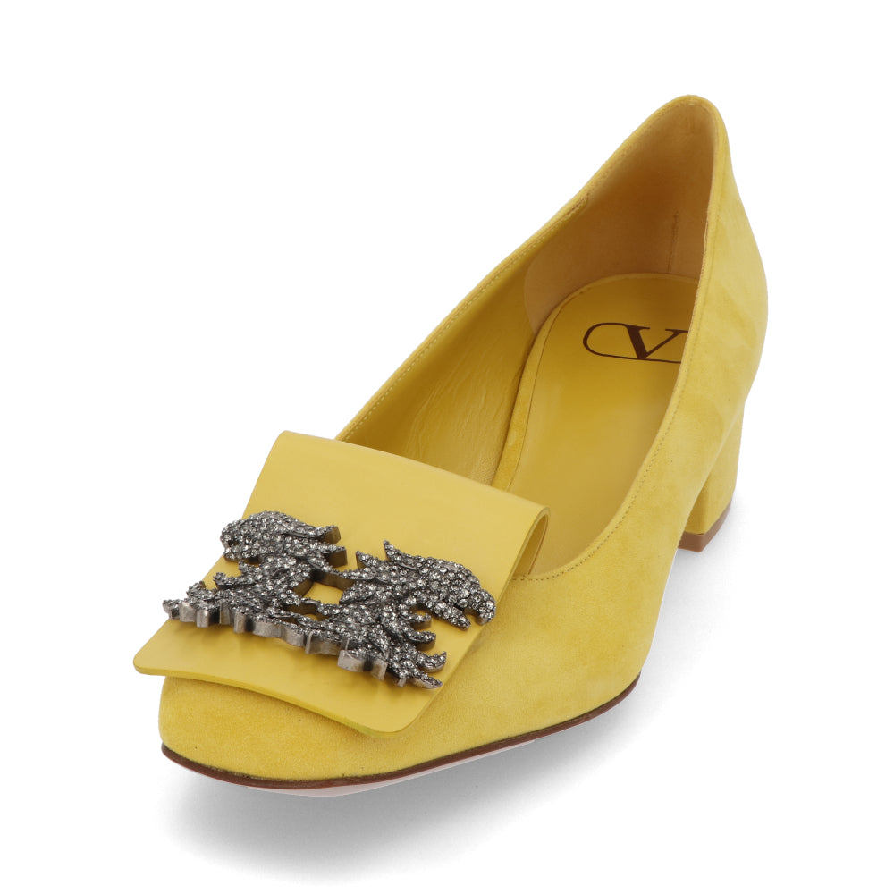 ヴァレンティノ VALENTINO パンプス TW2S0V29 ZCI KG0 レディース イエロー チャンキーヒール ビジュー 新品