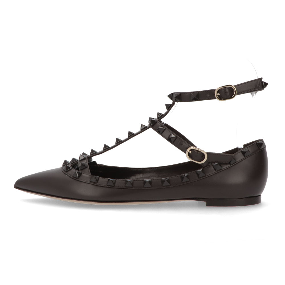 ヴァレンティノ VALENTINO シューズ パンプス レディース ダークブラウン レザー フラットシューズ ロックスタッズ ポインテッドトゥ ヒールなし 2W0S0376VB8