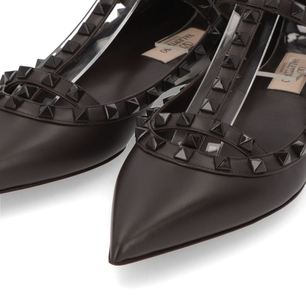 ヴァレンティノ VALENTINO シューズ パンプス レディース ダークブラウン レザー フラットシューズ ロックスタッズ ポインテッドトゥ ヒールなし 2W0S0376VB8
