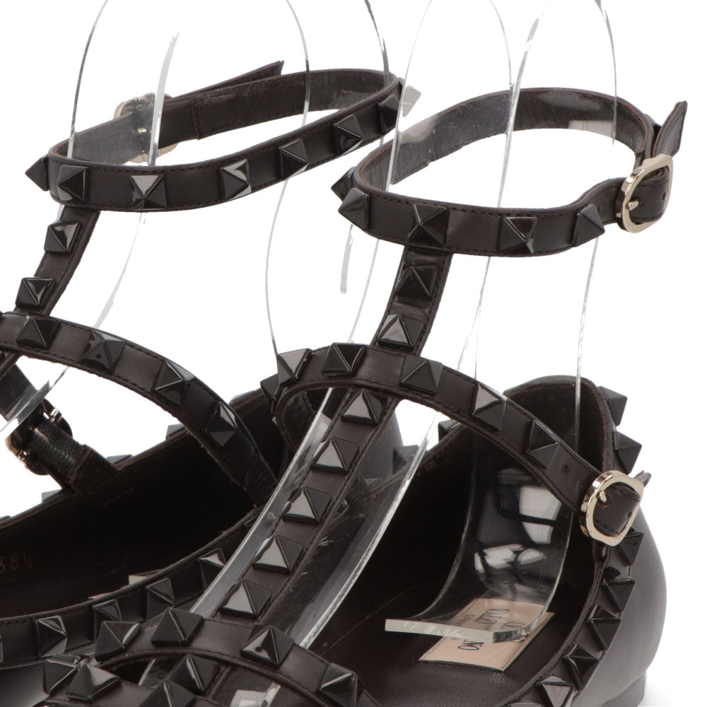 ヴァレンティノ VALENTINO シューズ パンプス レディース ダークブラウン レザー フラットシューズ ロックスタッズ ポインテッドトゥ ヒールなし 2W0S0376VB8