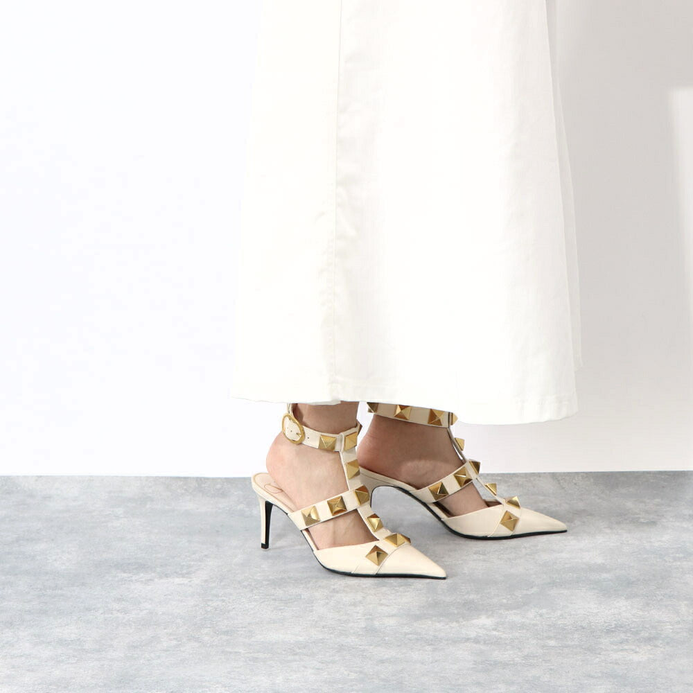 ヴァレンティノ VALENTINO シューズ パンプス レディース ブラック ベージュ アイボリー レザー ローマンスタッズ ポインテッドトゥ ゴールド金具 サンダル ヒールあり 2W2S0CB2ZWM