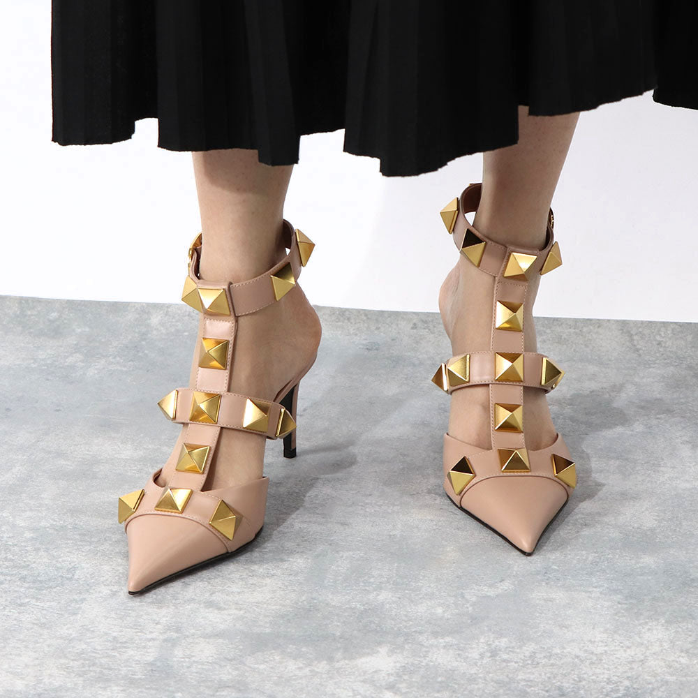 ヴァレンティノ VALENTINO シューズ パンプス レディース ブラック ベージュ アイボリー レザー ローマンスタッズ ポインテッドトゥ ゴールド金具 サンダル ヒールあり 2W2S0CB2ZWM