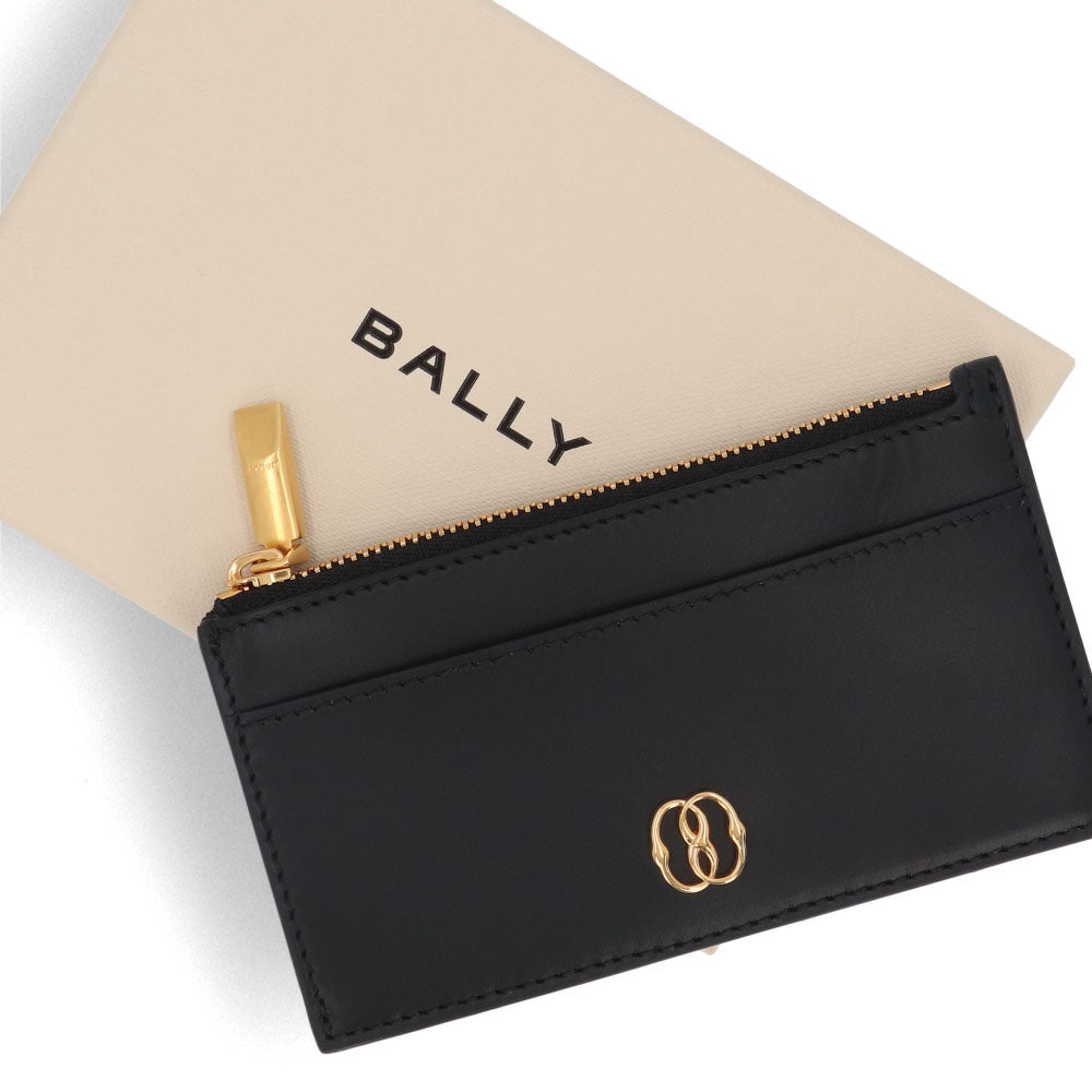 バリー BALLY 財布 小銭入れ・コインケース レディース EMBLEM ZIPPED CH ブラック レザー フラグメントケース カードケース ロゴ シンプル ゴールド金具 ミニ財布 6304800