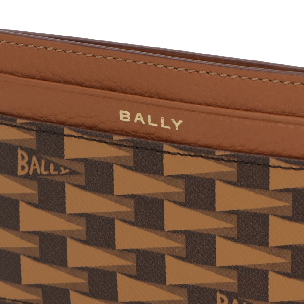 バリー BALLY 雑貨 カードケース ユニセックス Pennant ブラウン レザー ロゴ 柄 総柄 ミニ財布 ブラウン レザー メンズ レディース 6304952