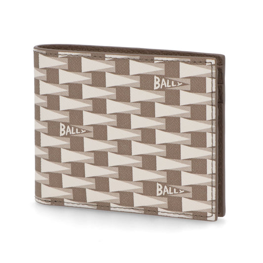 BALLY 二つ折り財布 グレージュ レザー ロゴ ペナントモチーフ