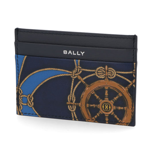BALLY カードケース ネイビー レザー ロゴ プリント 航海