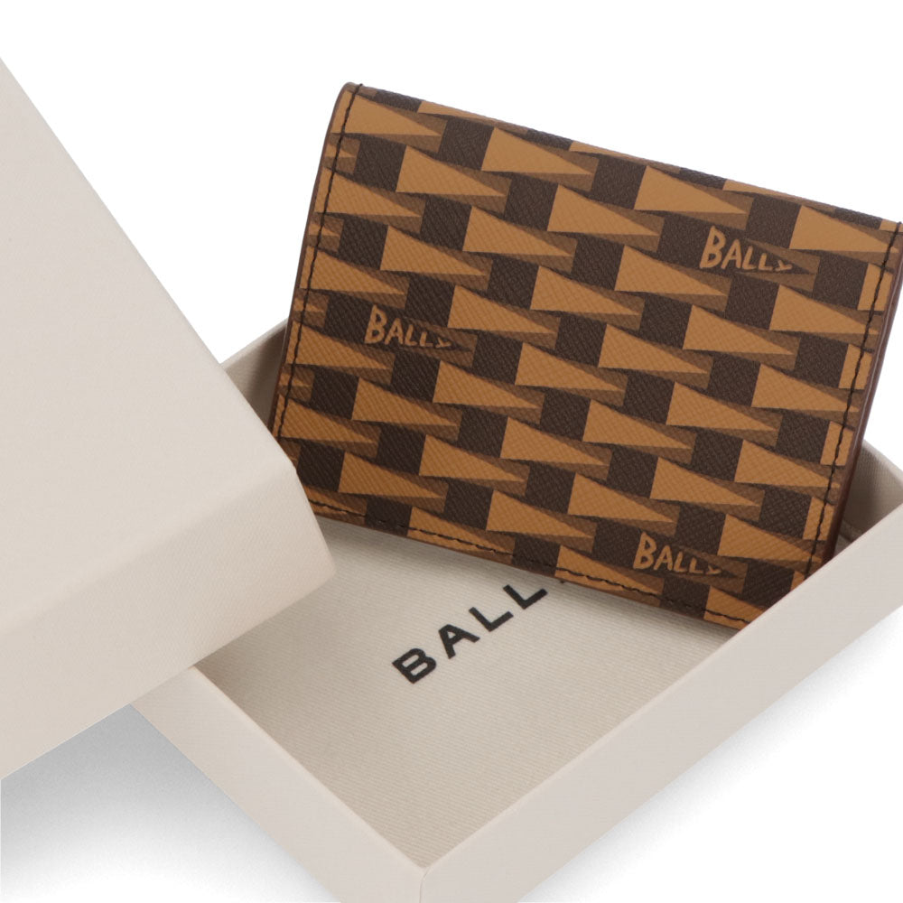 バリー BALLY 雑貨 カードケース ユニセックス ブラウン レザー メンズ レディース 定期入れ パスケース ペナントモチーフ ロゴ PNT_BUSINESS CC/I8D4O