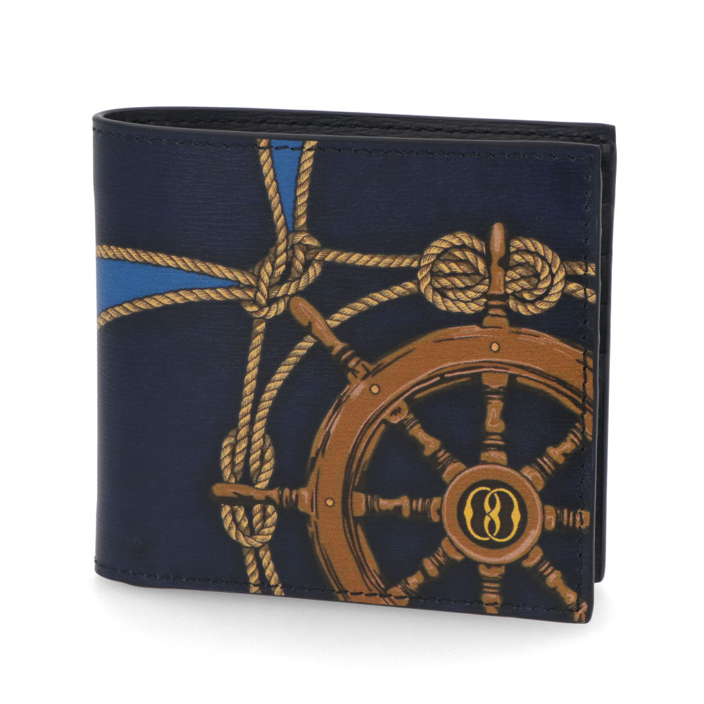 BALLY 二つ折り財布 プリント 航海 カーフレザー