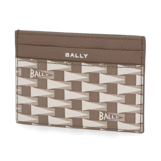 BALLY カードケース グレージュ レザー ロゴ ペナントモチーフ