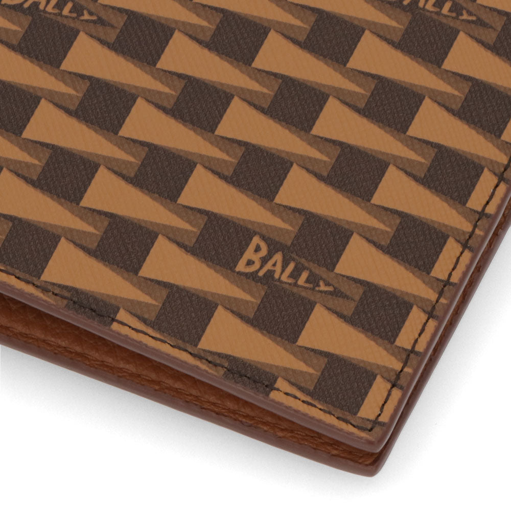 バリー BALLY 財布 二つ折り財布 メンズ ブラウン系 レザー ロゴ ペナントモチーフ ウォレット 総柄 小銭入れなし PNT_BIFOLD 8CC/I8D4O