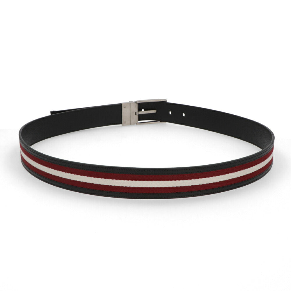 BALLY ベルト ブラック×レッド レザー キャンバス