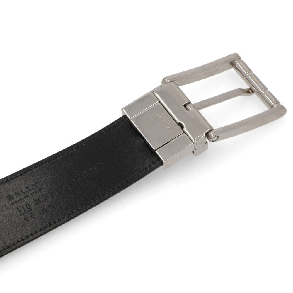 BALLY ベルト ブラック×ネイビー レザー シルバー金具
