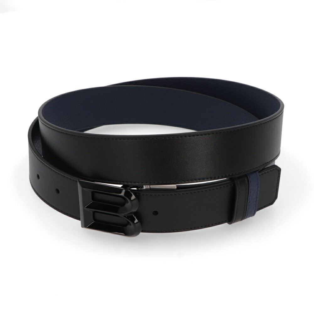 BALLY ベルト ブラック×ネイビー レザー ロゴ エンブレム