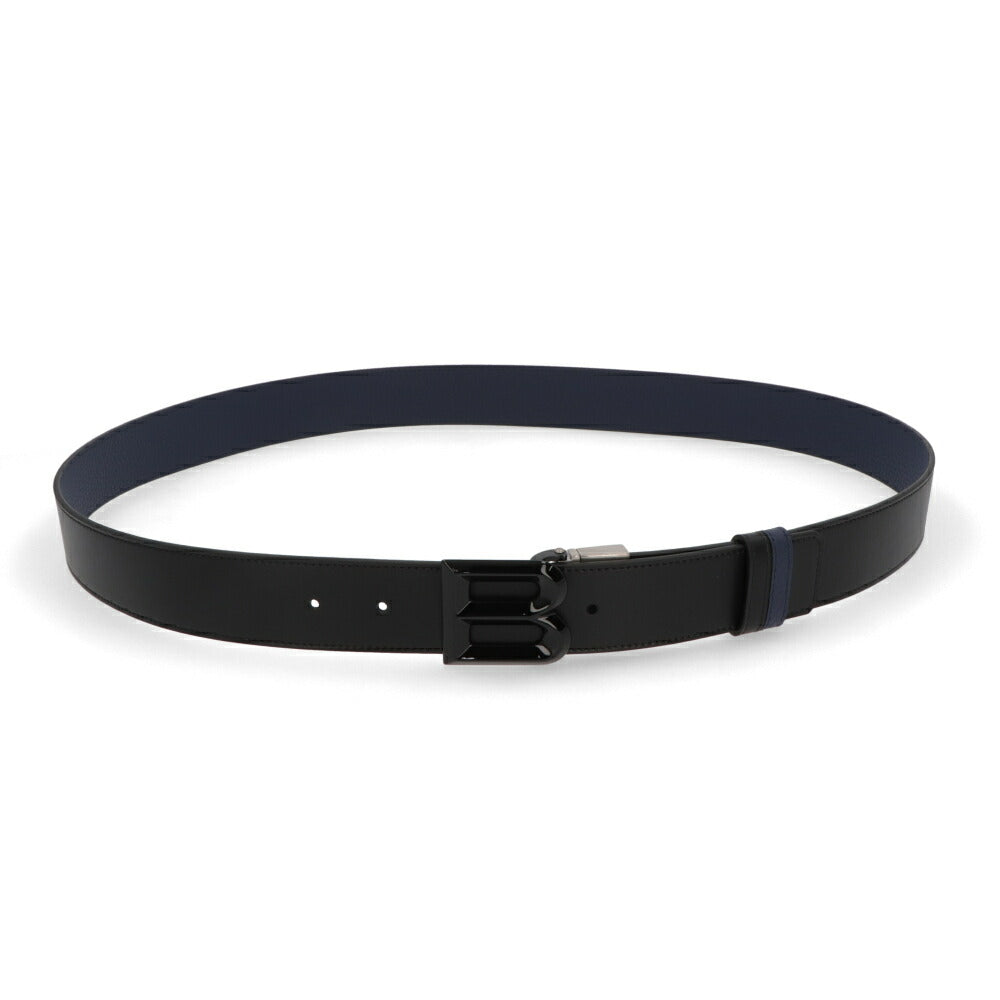 BALLY ベルト ブラック×ネイビー レザー ロゴ エンブレム