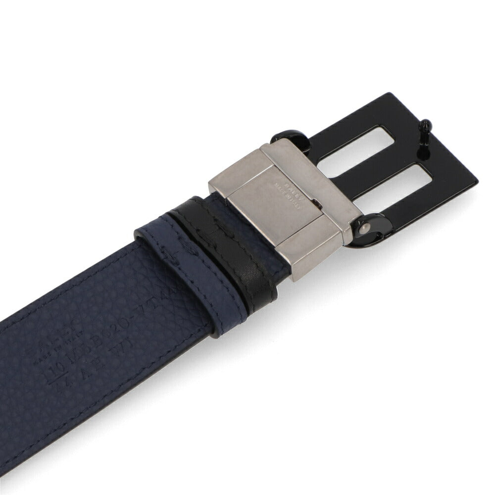 BALLY ベルト ブラック×ネイビー レザー ロゴ エンブレム