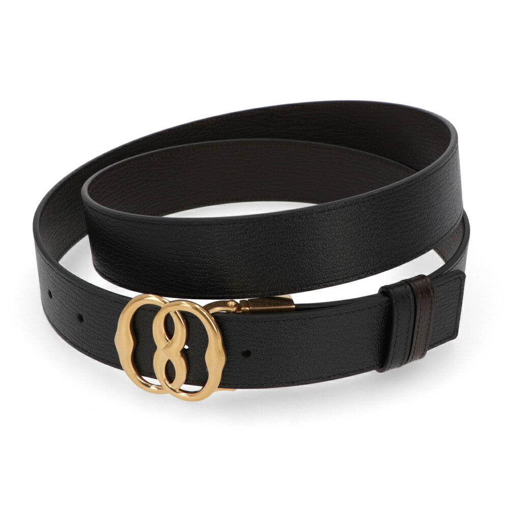 BALLY ベルト ブラック×ブラウン レザー ロゴ エンブレム