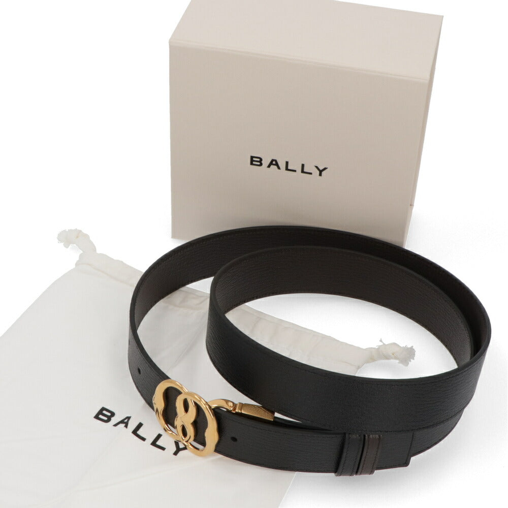 BALLY ベルト ブラック×ブラウン レザー ロゴ エンブレム