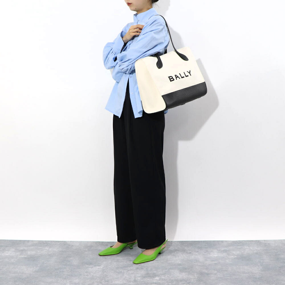 BALLY トートバッグ BAR KEEP ON EW ホワイト×ブラック