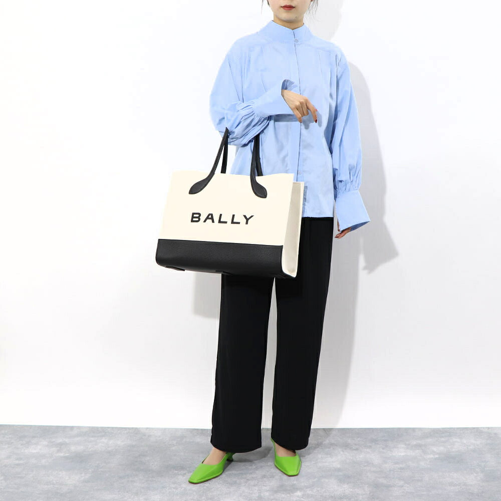 BALLY トートバッグ BAR KEEP ON EW ホワイト×ブラック