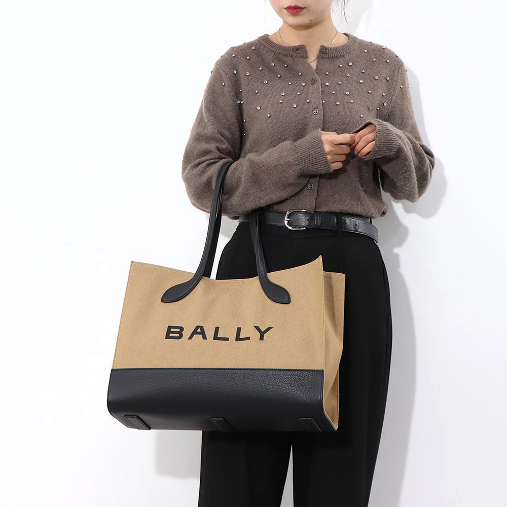 BALLY トートバッグ BAR KEEP ON EW ホワイト×ブラック