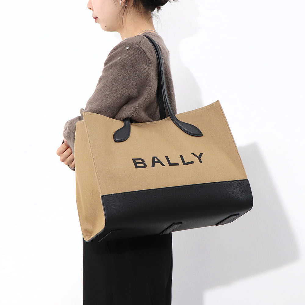 BALLY トートバッグ BAR KEEP ON EW ホワイト×ブラック