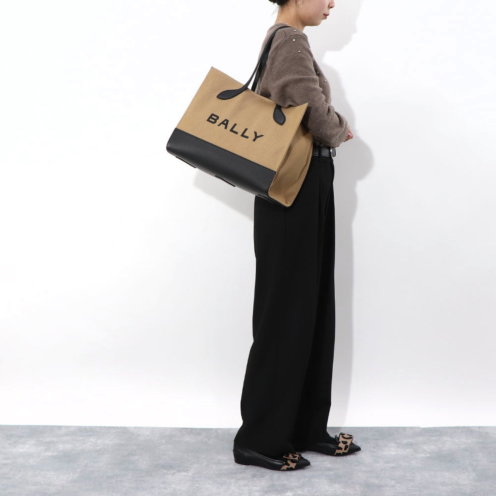 BALLY トートバッグ BAR KEEP ON EW ホワイト×ブラック