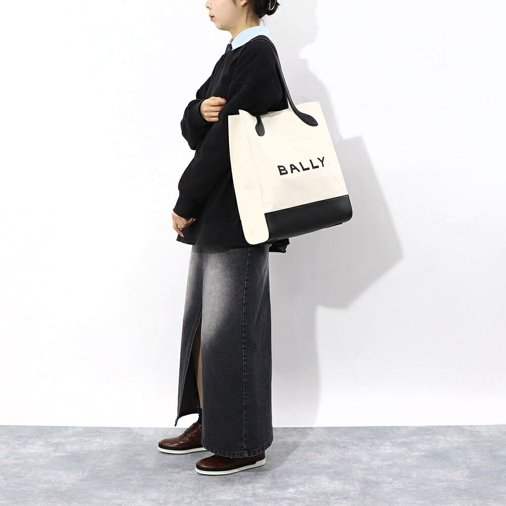 BALLY トートバッグ BAR KEEP ON NS ホワイト×ブラック