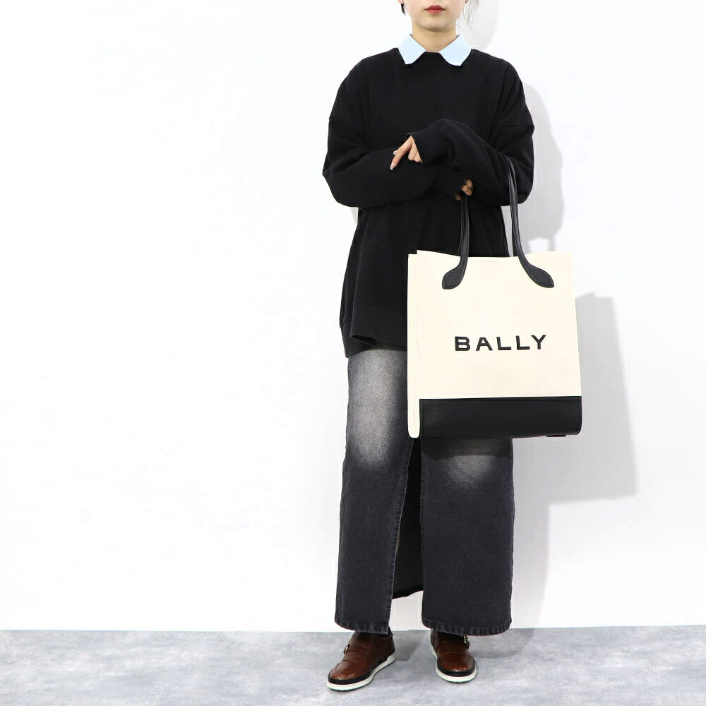 BALLY トートバッグ BAR KEEP ON NS ホワイト×ブラック